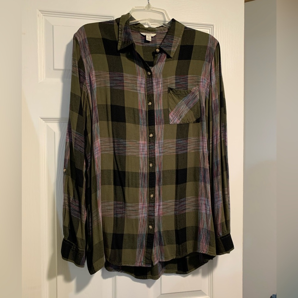 long sleeve Cato green plaid button up women’s XL